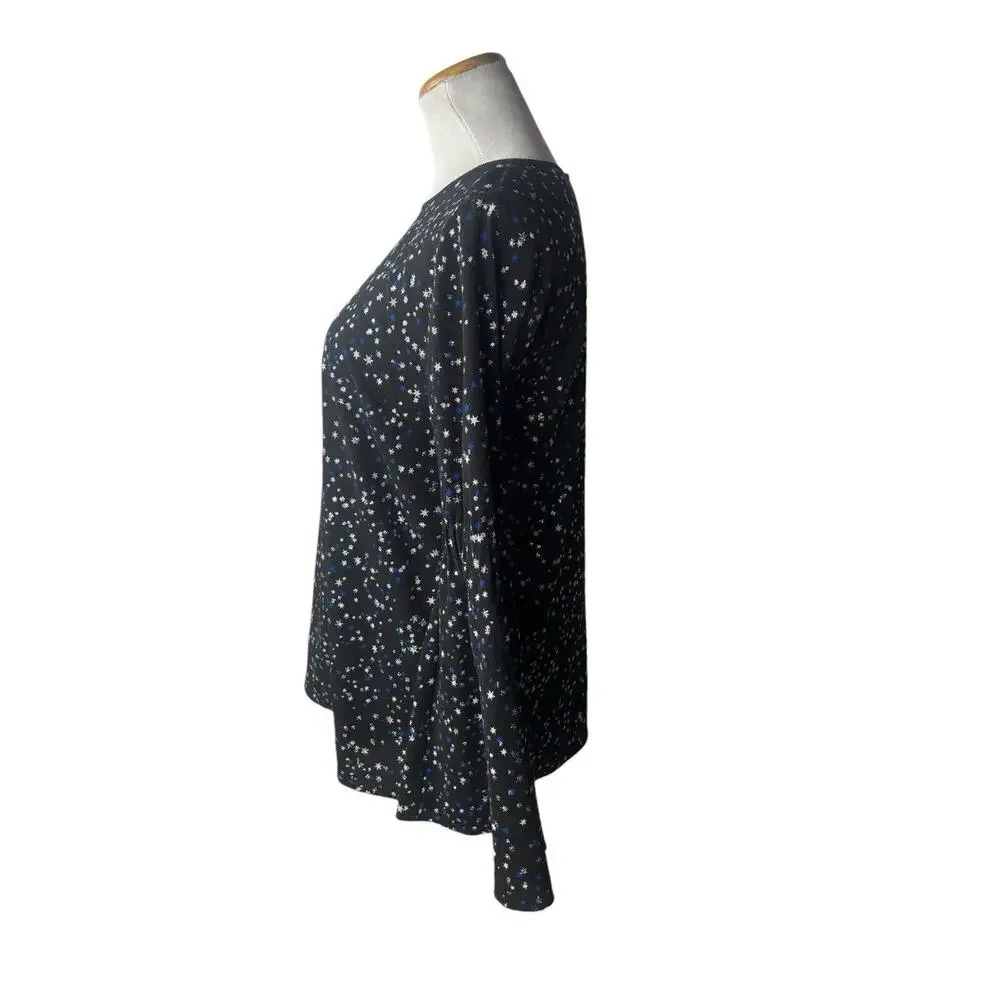 Michael Kors‎ Black celestial fairy Star Print Bell Sleeve Blouse Medium Sparkle